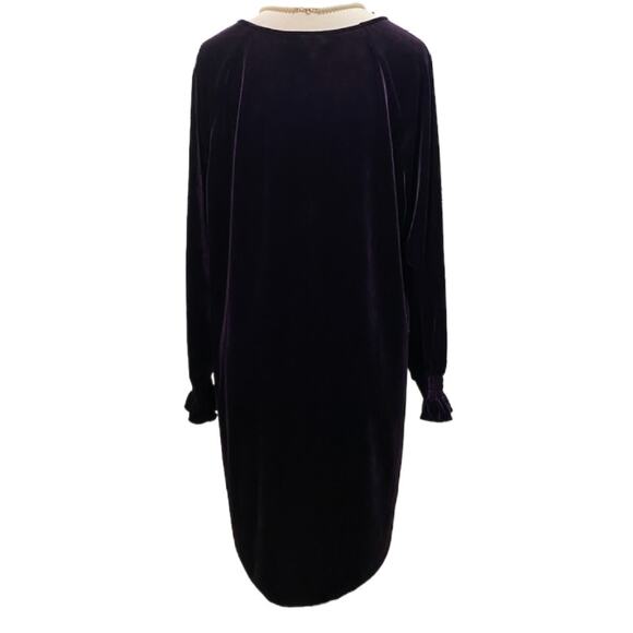 NINE WEST Deep Purple Velvet Smocked Wrist Shift Dress Large Whimsigoth Fairy - Picture 3 of 5